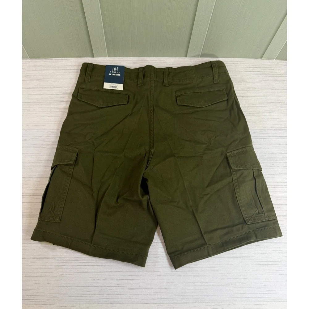 George Mens Cargo Shorts Olive Green 30 Stretch Cotton 10 Inch Inseam NWT